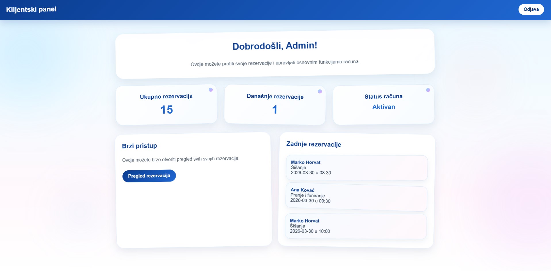 Admin panel